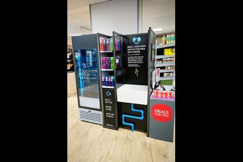 Customers carrying their own water bottles can help themselves to free refills.